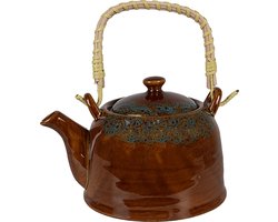 Clayre & Eef Theepot met Filter 750 ml Bruin Blauw Keramiek
