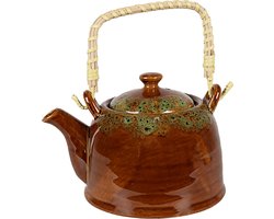 Clayre & Eef Theepot met Filter 750 ml Bruin Groen Keramiek