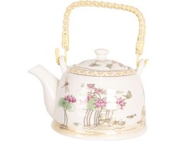 Clayre & Eef Theepot met Filter 800 ml Beige Roze Porselein Bloemen