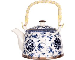 Clayre & Eef Theepot met Filter 800 ml Blauw Porselein Rond Theekan