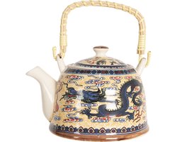Clayre & Eef Theepot met Filter 800 ml Geel Blauw Porselein Rond Theekan