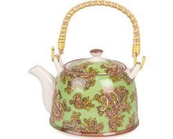 Clayre & Eef Theepot met Filter 800 ml Groen Rood Keramiek