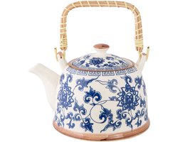 Clayre & Eef Theepot met Filter Blauw Keramiek Bloemen