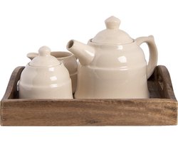 Clayre & Eef Theepot Set 27x22x16 cm Beige Bruin Hout Theekan