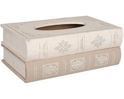 Clayre & Eef Tissue Box 27x16x10 cm Beige Hout Boeken