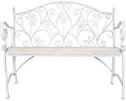 Clayre & Eef Tuinbank 110x50x90 cm Wit Ijzer Rechthoek Bloemen Bank Buiten