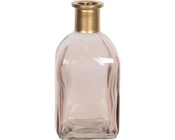 Clayre & Eef Vaas 6*6*13 cm Roze Glas Vierkant Glazen Vaas Bloempot Binnen