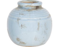 Clayre & Eef Vaas 8 cm Blauw Keramiek Rond Bloempot Binnen Pot