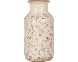 Clayre & Eef Vaas Ø 14x26 cm Beige Keramiek Bloemen