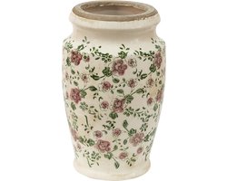 Clayre & Eef Vaas Ø 15x26 cm Roze Beige Keramiek Bloemen