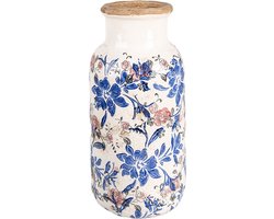 Clayre & Eef Vaas Ø 15x32 cm Beige Blauw Keramiek Bloemen