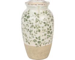 Clayre & Eef Vaas Ø 16x27 cm Beige Groen Keramiek Bloemen