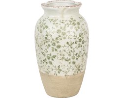 Clayre & Eef Vaas Ø 21x37 cm Beige Groen Keramiek Bloemen