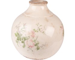 Clayre & Eef Vaas Ø 25x25 cm Roze Beige Keramiek Bloemen