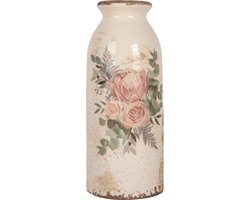 Clayre & Eef Vaas Ø 8x20 cm Beige Keramiek Bloemen