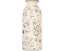 Clayre & Eef Vaas Ø 8x20 cm Beige Keramiek Bloemen