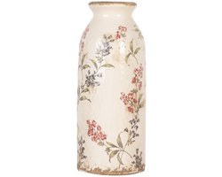 Clayre & Eef Vaas Ø 8x20 cm Beige Keramiek Bloemen