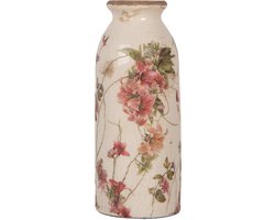 Clayre & Eef Vaas Ø 8x20 cm Beige Keramiek Bloemen