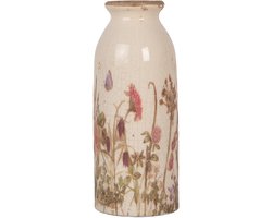 Clayre & Eef Vaas Ø 8x20 cm Beige Keramiek Bloemen