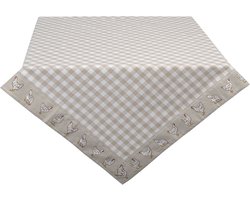 Clayre & Eef Vierkant Tafelkleed 150*150 cm Beige, Wit Katoen Vierkant Kippen Tafellaken Tafellinnen Tafeltextiel