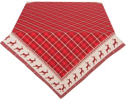 Clayre & Eef Vierkant Tafelkleed Kerst 100x100 cm Rood Beige Katoen Hert
