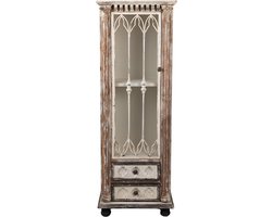 Clayre & Eef Vitrinekast 49x35x135 cm Bruin Beige Hout Glas Opbergkast