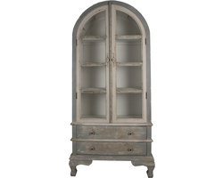 Clayre & Eef Vitrinekast 95x41x200 cm Grijs Beige Hout Glas Buffetkast