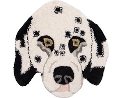 Clayre & Eef Vloerkleed Hond 35x35 cm Wit Zwart Wol Tapijt