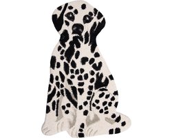 Clayre & Eef Vloerkleed Hond 60x90 cm Wit Zwart Wol Tapijt