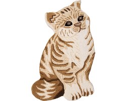 Clayre & Eef Vloerkleed Kat 60x90 cm Wit Bruin Wol Tapijt
