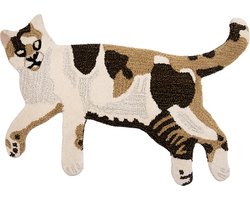 Clayre & Eef Vloerkleed Kat 90x60 cm Bruin Beige Wol Tapijt