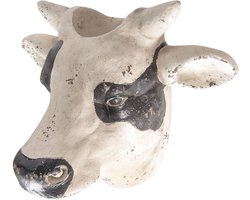 Clayre & Eef Wanddecoratie Koe 39x33x26 cm Wit Zwart Kunststof Muurdecoratie