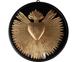 Clayre & Eef Wanddecoratie Ø 23x2 cm Goudkleurig Zwart IJzer Heilig Hart