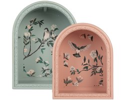 Clayre & Eef Wanddecoratie set van 2 Blauw Hout Bloemen