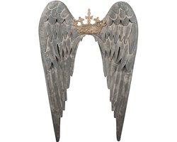 Clayre & Eef Wanddecoratie Vleugels 46x4x65 cm Grijs Metaal