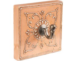 Clayre & Eef Wandhaak 10x10 cm Oranje Hout Metaal Vierkant Kapstok