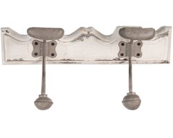 Clayre & Eef Wandkapstok 2 Haken 23x6x10 cm Wit Hout Metaal