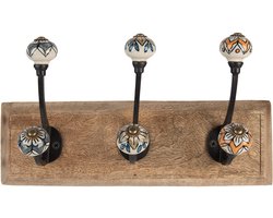 Clayre & Eef Wandkapstok 3 Haken 31x10x16 cm Bruin Hout