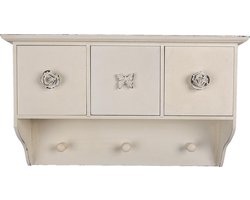 Clayre & Eef Wandkapstok 3 Haken 41x12x24 cm Wit MDF Bloemen