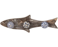 Clayre & Eef Wandkapstok 3 Haken Vis 33x5x10 cm Blauw Hout