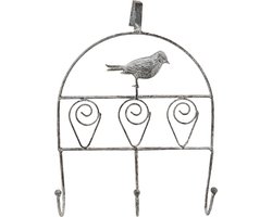 Clayre & Eef Wandkapstok 3 haken Vogel 24x7x32 cm Grijs Ijzer
