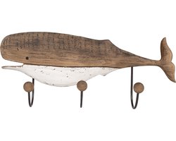 Clayre & Eef Wandkapstok 3 Haken Walvis 53x10x23 cm Bruin Wit Hout IJzer