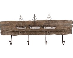 Clayre & Eef Wandkapstok 4 Haken 63x8x27 cm Bruin Hout IJzer Bootjes