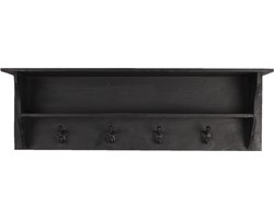Clayre & Eef Wandkapstok 4 haken 90x18x29 cm Zwart Hout