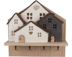 Clayre & Eef Wandkapstok 4 Haken Huis 40x13x40 cm Bruin Wit Hout
