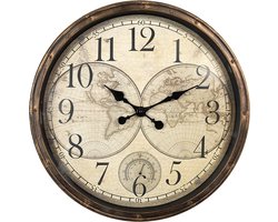 Clayre & Eef Wandklok Ø 50x5 cm Bruin Beige Kunststof Wereldkaart