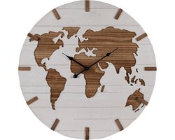Clayre & Eef Wandklok Ø 60 cm Wit Bruin MDF Wereldkaart