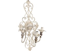 Clayre & Eef Wandlamp 40x29x70 cm Wit Ijzer Hout Rechthoek Muurlamp