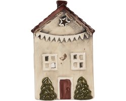 Clayre & Eef Waxinelichthouder Huis 10x8x15 cm Beige Keramiek