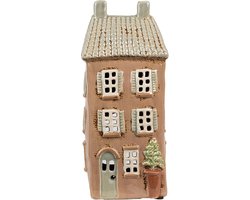 Clayre & Eef Waxinelichthouder Huis 12x9x28 cm Bruin Beige Keramiek